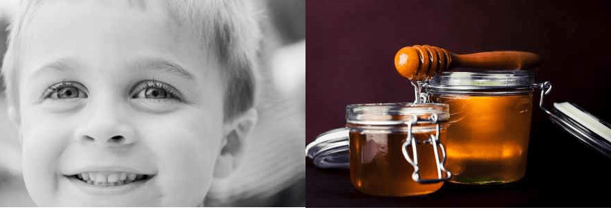 A boy paints my father's shirt and pant with honey.